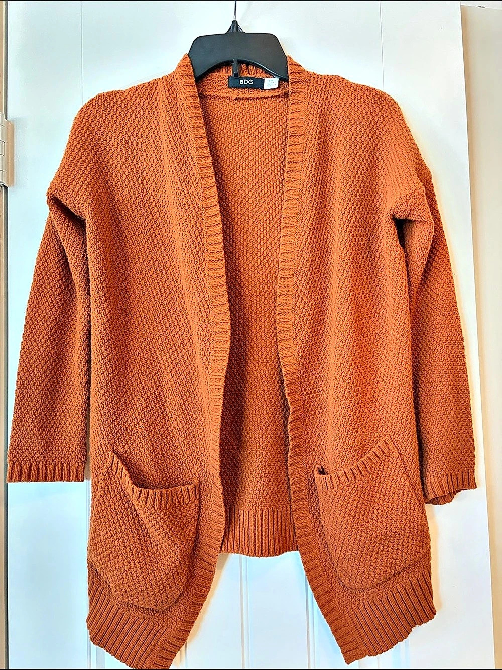 BDG Textured Open Front Cardigan Orange Medium